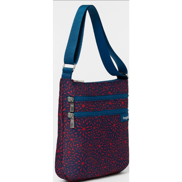 Baggallini Crossbody Travel Bag – Blue/Red Floral Print Crossbody Bag One Size - Picture 1 of 8